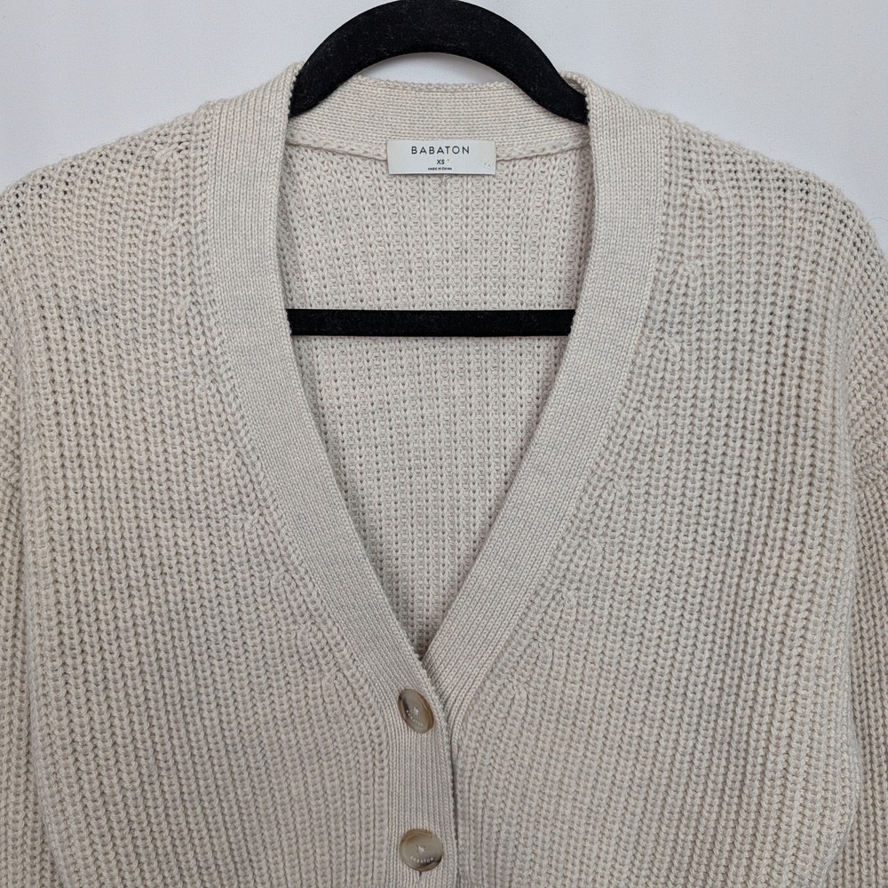 Babaton Cream Ribbed V-Neck Button Cardigan - Picture 4 of 13